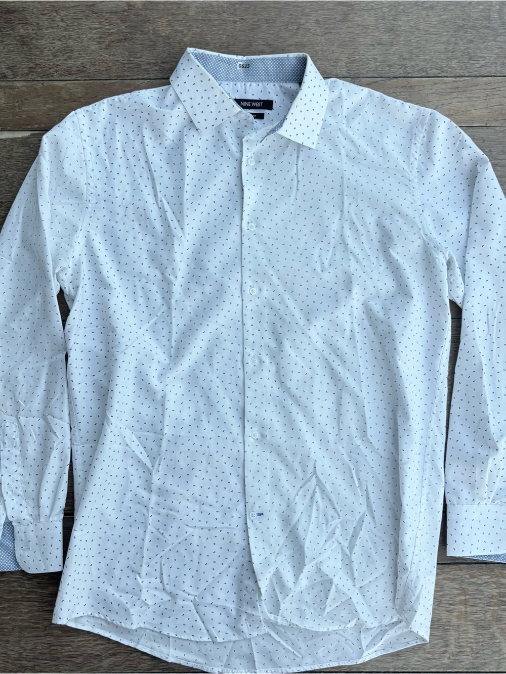 Nine West White Dress Shirt with Micro Dot Pattern Large 0523